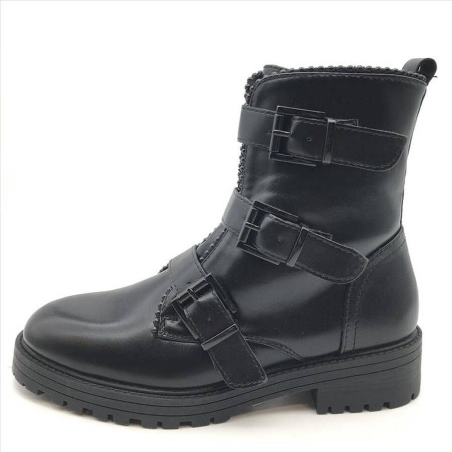 ZoeZo Design Laarzen Laars dames enkellaars bikerboots zwart pu leder hakhoogte