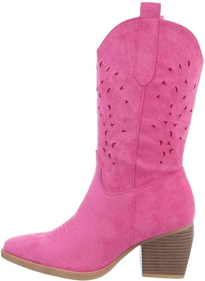 ZoeZo Design laarzen western laarzen cowboy laarzen suedine fushia fel roze half hoog met rits kuitlaarzen