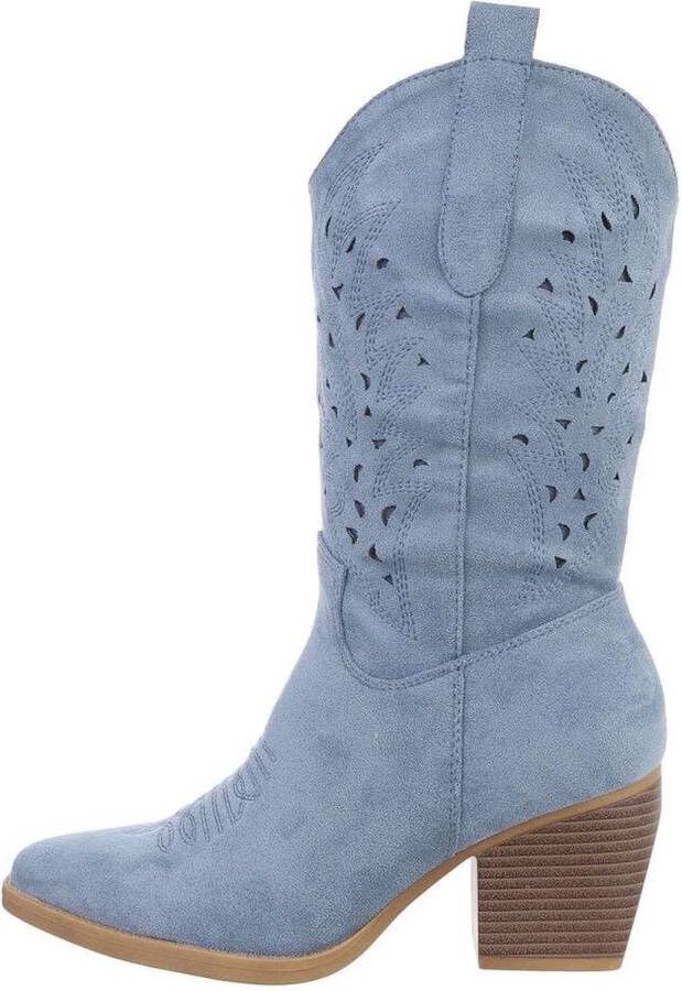 ZoeZo Design laarzen western laarzen cowboy laarzen suedne blauw half hoog met rits kuitlaarzen