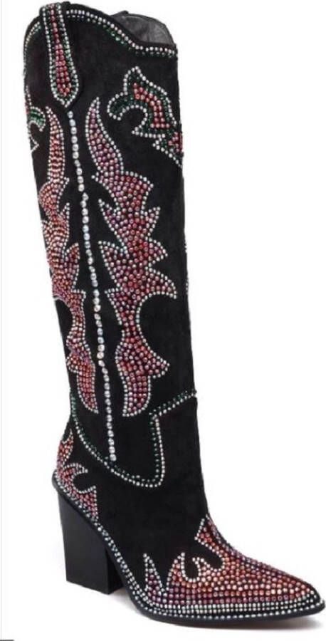 ZoeZo Design lange laarzen hoge laarzen bling strass glitter herfst winter 2024 2025 zwart rood groen zilver suedine