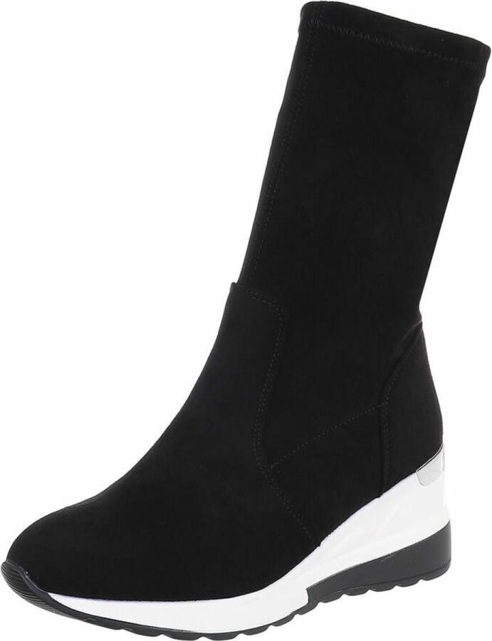 ZoeZo Design nieuwe collectie herfst winter enkellaarzen sneaker wedges zwart wit suedine met rits elastisch stretch