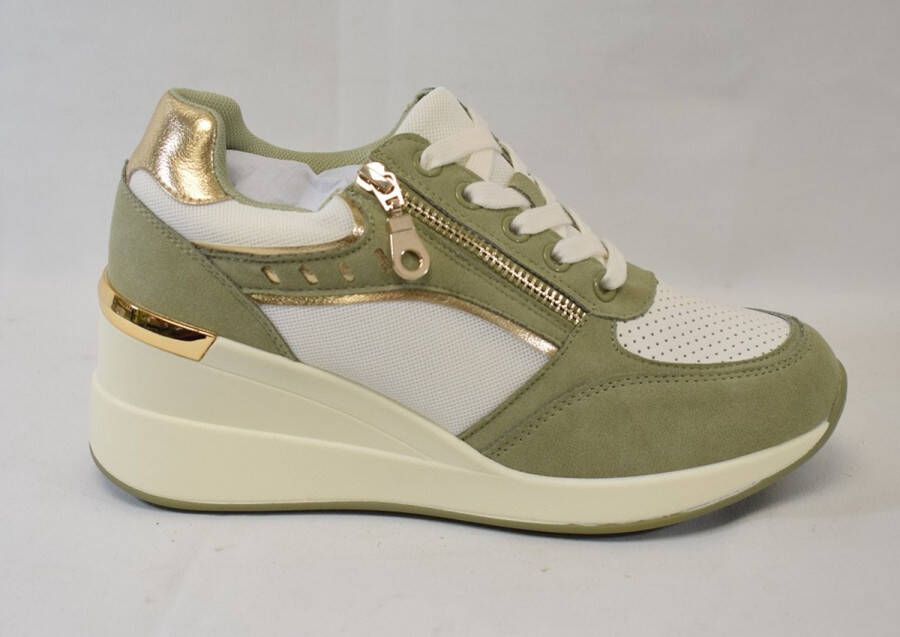 ZoeZo Design sneakers nieuwe collectie voorjaar 2025 groen army legergroen wit goud kunstleder suedine uitneembare zool