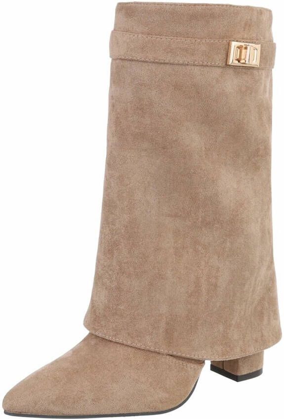 ZoeZo Design stoere elegante cowboy kaplaarzen dessert khaki halfhoog suedine hakhoogte