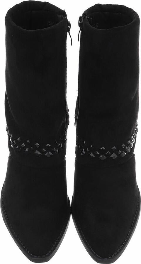 ZoeZo Design cowboylaarzen nieuwe collectie herfst winter 2024 2025 half lange laarzen western laarzen suedine met kap met studs in zwart hakhoogte - Foto 2