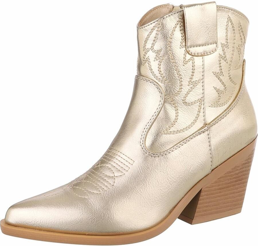 ZoeZo Design cowboylaarzen nieuwe collectie voorjaar zomer enkel laarzen western laarzen kunstleder met rits hakhoogte goud