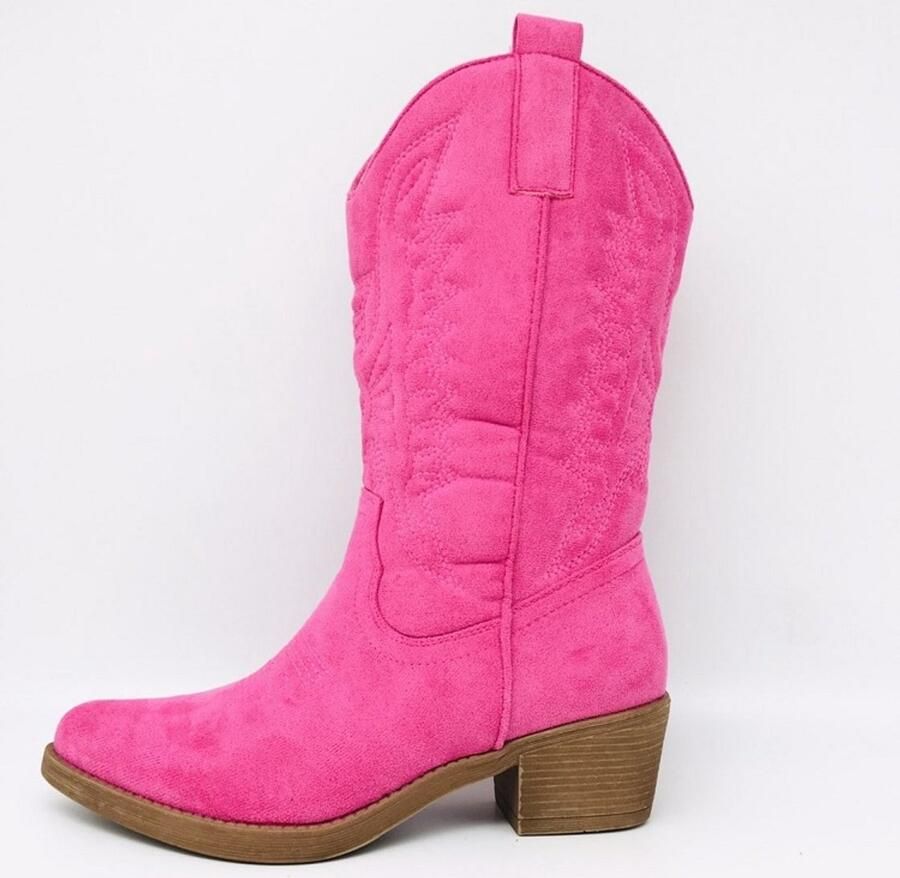 ZoeZo Design cowboylaarzen nieuwe collectie voorjaar zomer halflange laarzen western laarzen kuitlaarzen suedine met rits hakhoogte roze fuchsia