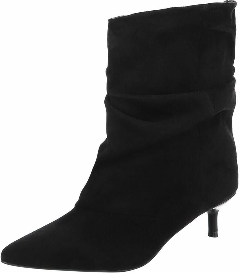 ZoeZo Design dameslaarzen half hoge laarsjes afzaklaarzen kitten heels kleine naaldhak hakhoogte instapmodel zwart suedine