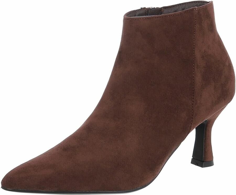ZoeZo Design dameslaarzen korte laarsjes enkellaarzen kitten heels kleine naaldhak bruin suedine met rits hakhoogte
