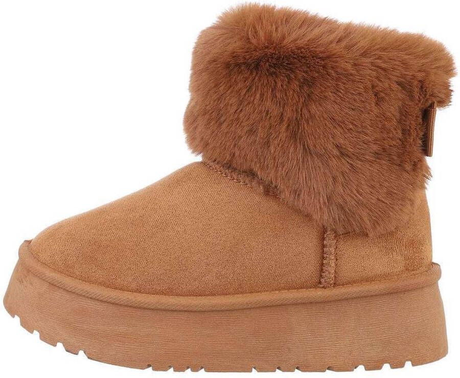 ZoeZo Design enkellaarzen nieuwe collectie herfst winter suedine boots dikke zool imitatiebont bont gevoerd camel zoolhoogte