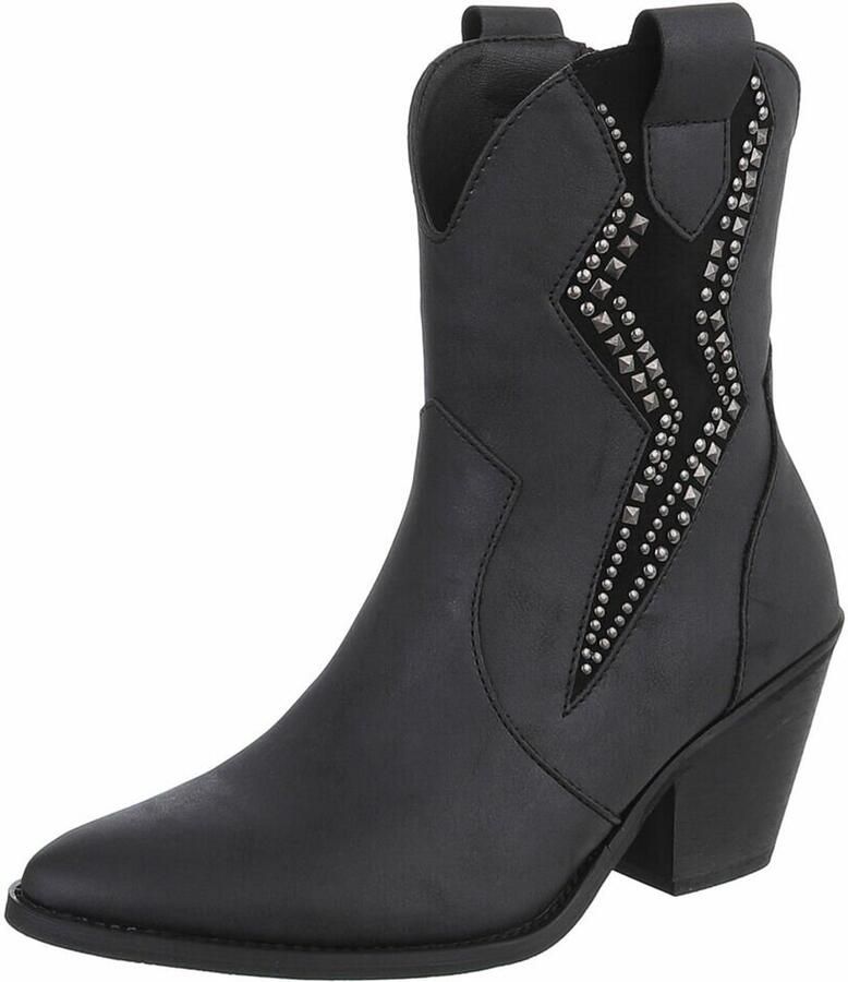 ZoeZo Design laarzen cowboylaarzen westernlaarzen enkellaarzen zwart imitatieleer suedine met rits hakhoogte subtiele studs