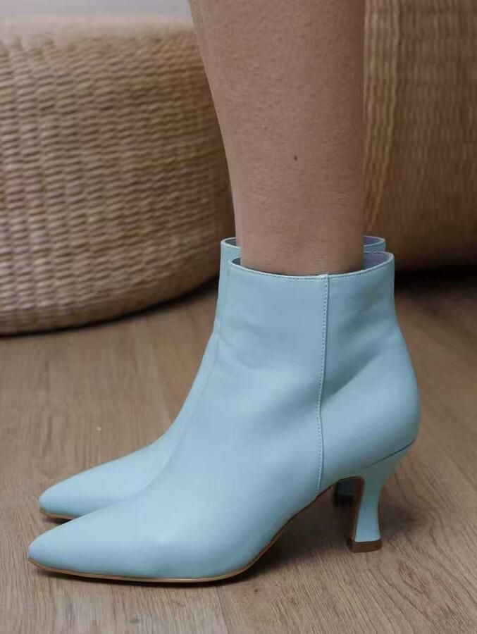 ZoeZo Design laarzen enkellaarzen korte laarsjes voorjaar zomer kittenheels kleine naaldhak licht blauw (verkrijgbaar in 3 kleuren) met rits hakhoogte imitatieleer