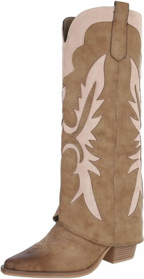 ZoeZo Design laarzen lange laarzen kaplaarzen cowboylaarzen beige khank suedine kunstleer met rits hakhoogte