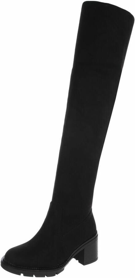 ZoeZo Design laarzen lange laarzen overknielaarzen stretch zwart suedine met rits hakhoogte