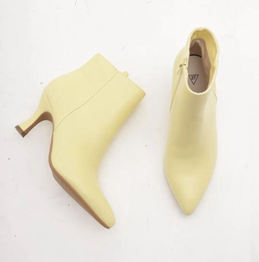 ZoeZo Design laarzen voorjaar zomerlaarzen korte laarsjes enkellaarzen kittenheels kleine naaldhak geel met rits hakhoogte imitatieleer