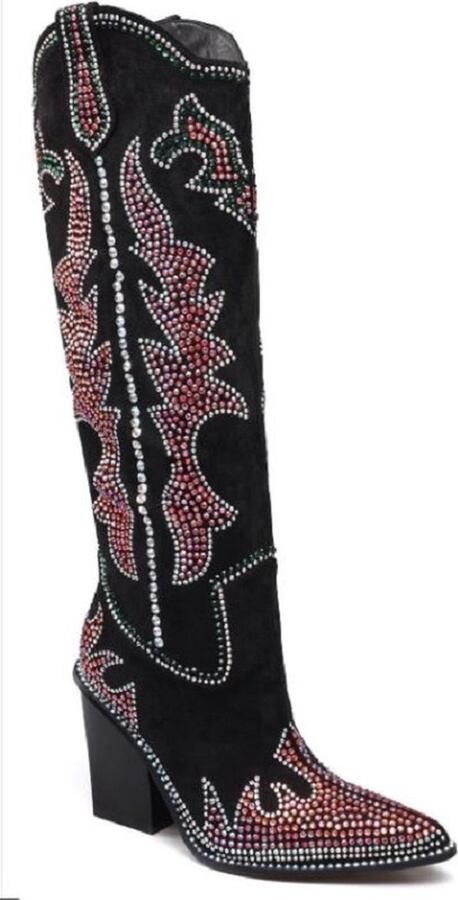 ZoeZo Design lange laarzen hoge laarzen bling strass glitter herfst winter 2024 2025 zwart rood groen zilver suedine
