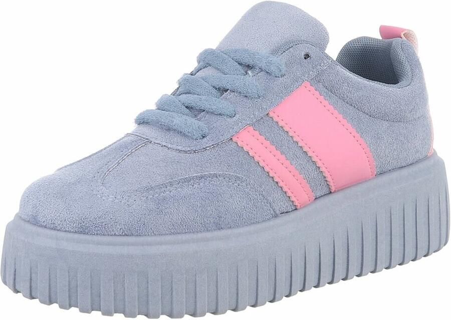 ZoeZo Design sneakers blauw suedine met veters zoolhoogte 4 nieuwe collectie