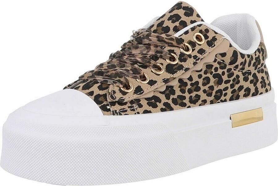 ZoeZo Design sneakers bruin beige panter luipaard met extra veters panter zijde & gewone witte veters zoolhoogte 4 nieuwe collectie