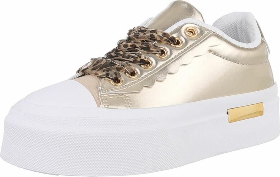 ZoeZo Design sneakers goud met extra veters panter zijde & gewone witte veters zoolhoogte 4 nieuwe collectie