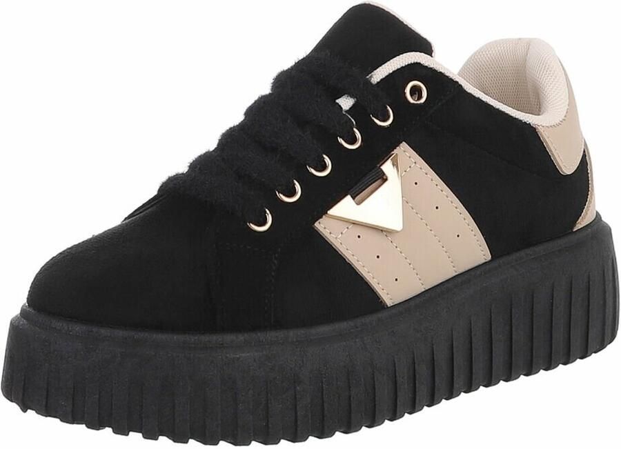 ZoeZo Design sneakers zwart beige suedine met veters zoolhoogte 4 nieuwe collectie