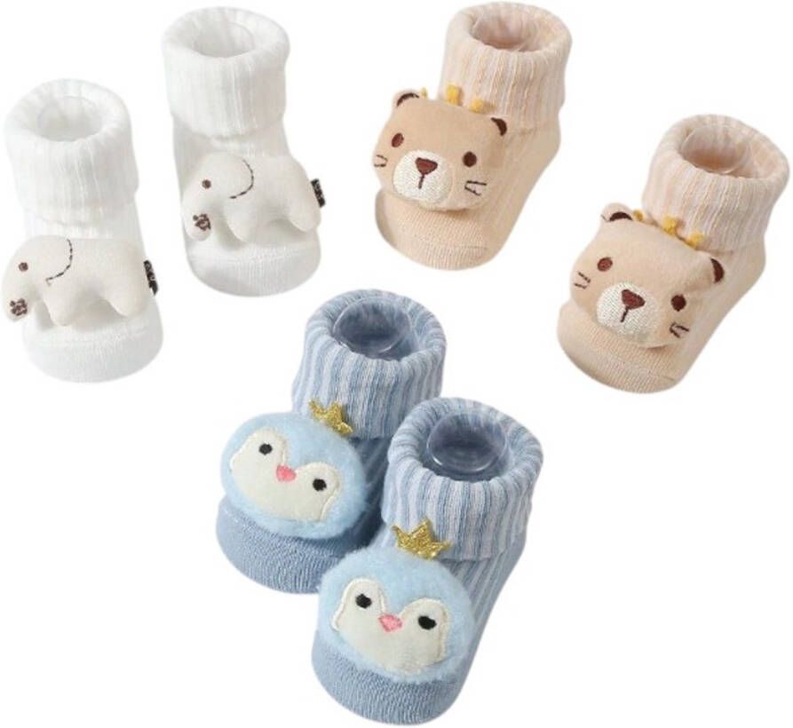 Zonder merk S&E 3 Paar Baby Slofjes met Pluche Speelgoed Cartoon Design Beige