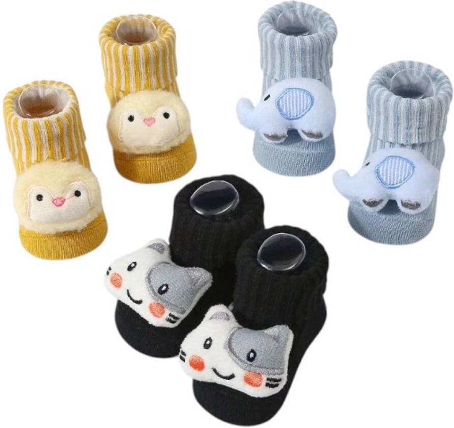 Zonder merk S&E 3 Paar Baby slofjes met Pluche Speelgoed Cartoon Design Geel