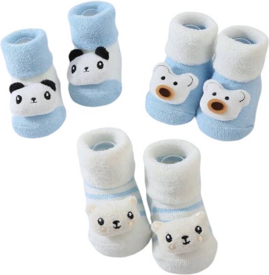Zonder merk S&E 3 Paar Baby slofjes met Pluche Speelgoed Cartoon Design Voor baby's Blauw