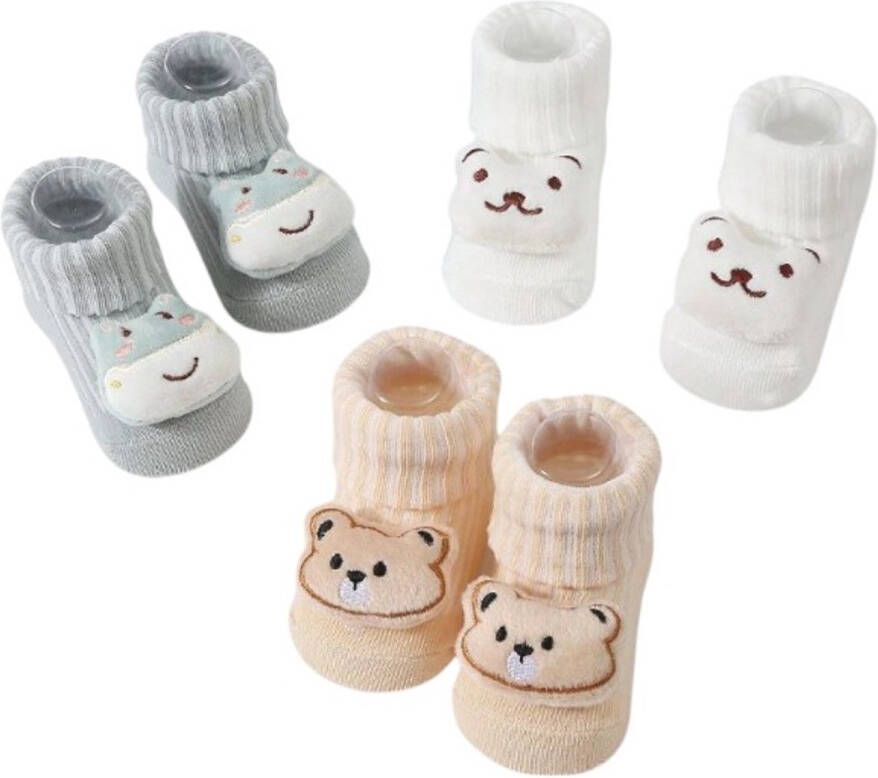 Zonder merk S&E 3 Paar Baby slofjes met Pluche Speelgoed Cartoon Design Wit
