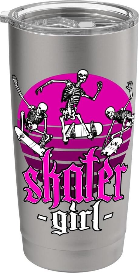 Zonsondergang skateboard Halloween skeletten dubbelwandige thermobeker