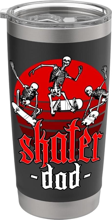 Zonsondergang skateboard Halloween skeletten dubbelwandige thermobeker