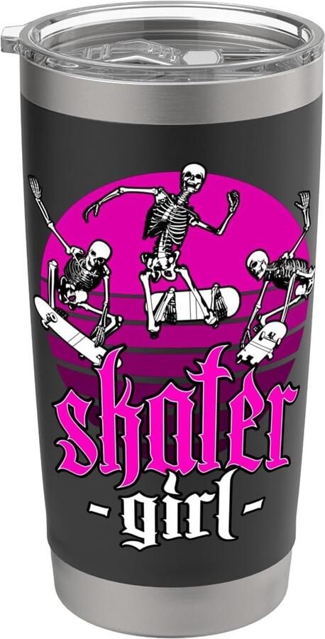 Zonsondergang skateboard Halloween skeletten thermobeker