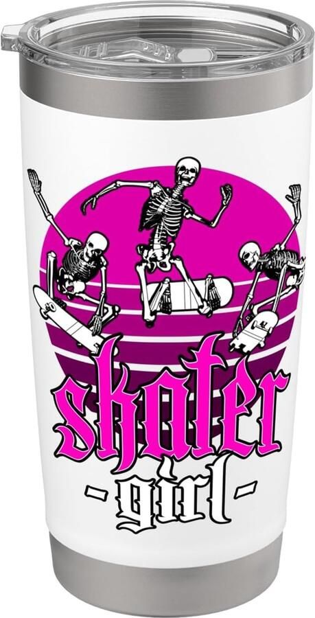 Zonsondergang skateboard Halloween skeletten thermobeker