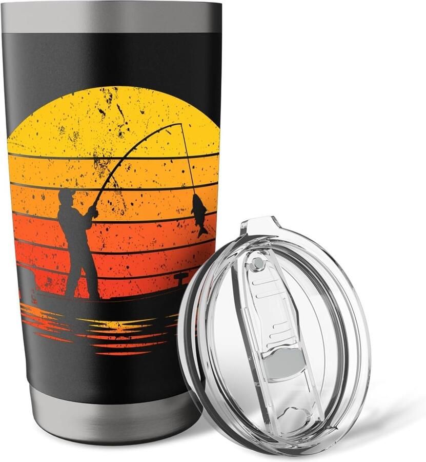 Zonsondergang vis hengelsport beker met dubbele wand