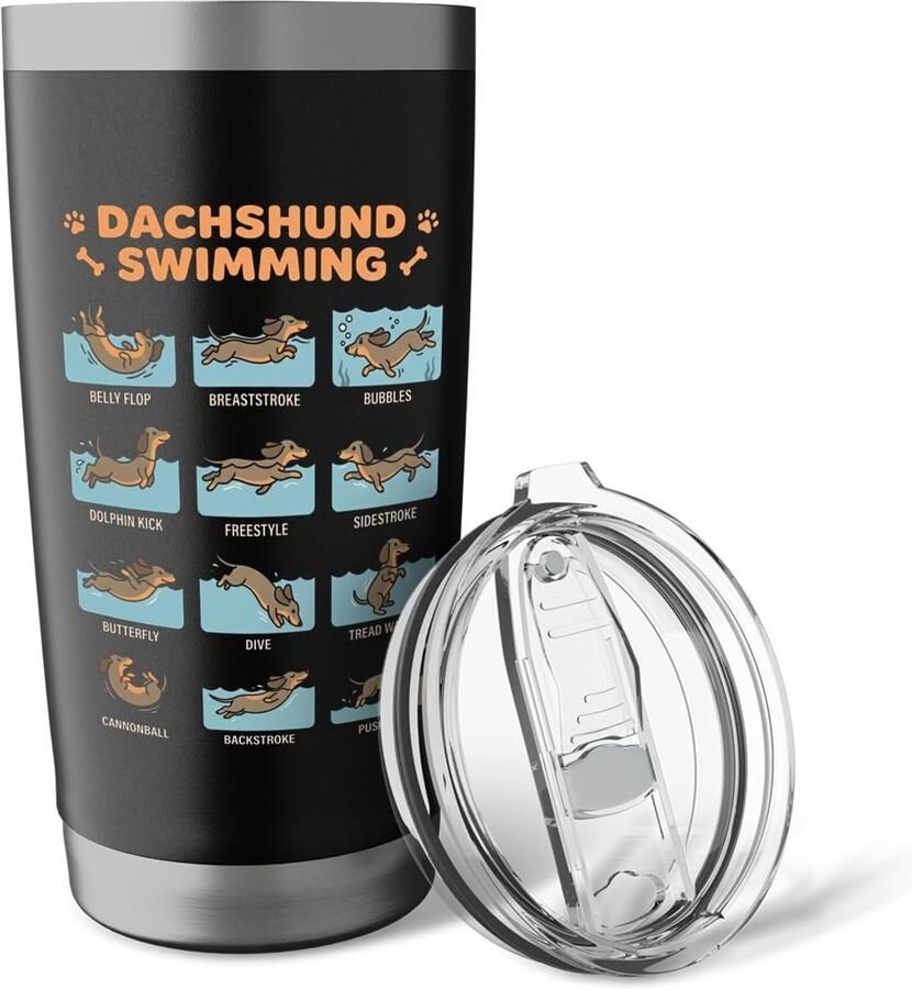 Zwemmen retro poses grappig dier dubbelwandige thermobeker