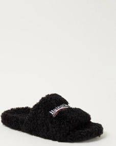 Balenciaga Furry slipper van imitatiebont met logoborduring