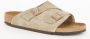Birkenstock Suède Kurk Sandalen Verstelbare Gesp Sluiting Beige Heren - Thumbnail 3