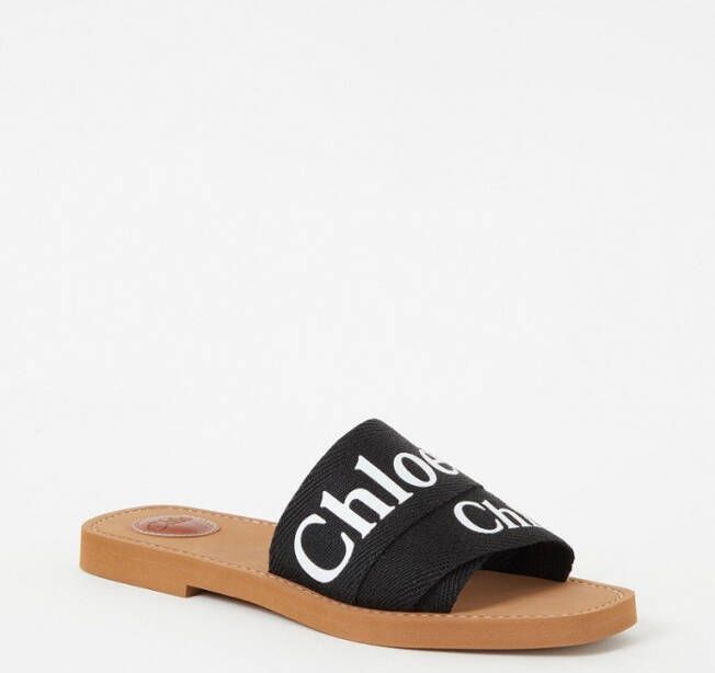 Chloé Woody slipper van canvas met logo