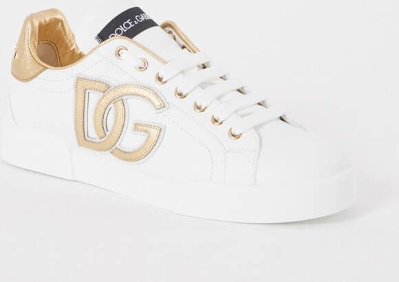 Dolce & Gabbana Portofino sneaker van kalfsleer met lamsleren details en logo