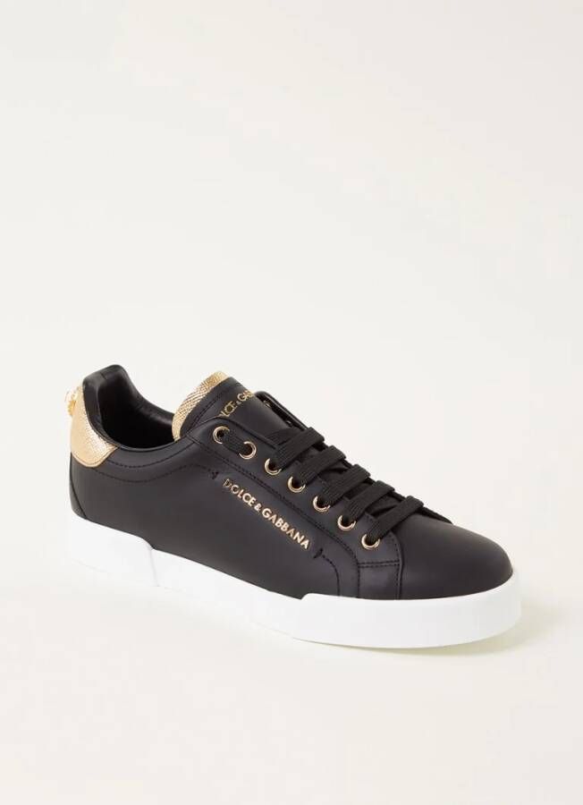 Dolce & Gabbana Portofino Sneakers van Zwart Leer met Logo Parel Black Dames - Foto 5