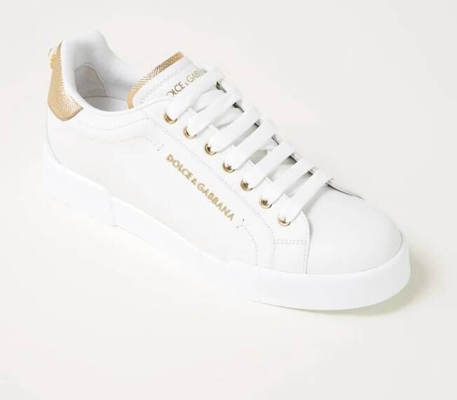 Dolce & Gabbana Witte leren sneakers met gouden en witte logo-applicaties - Foto 12