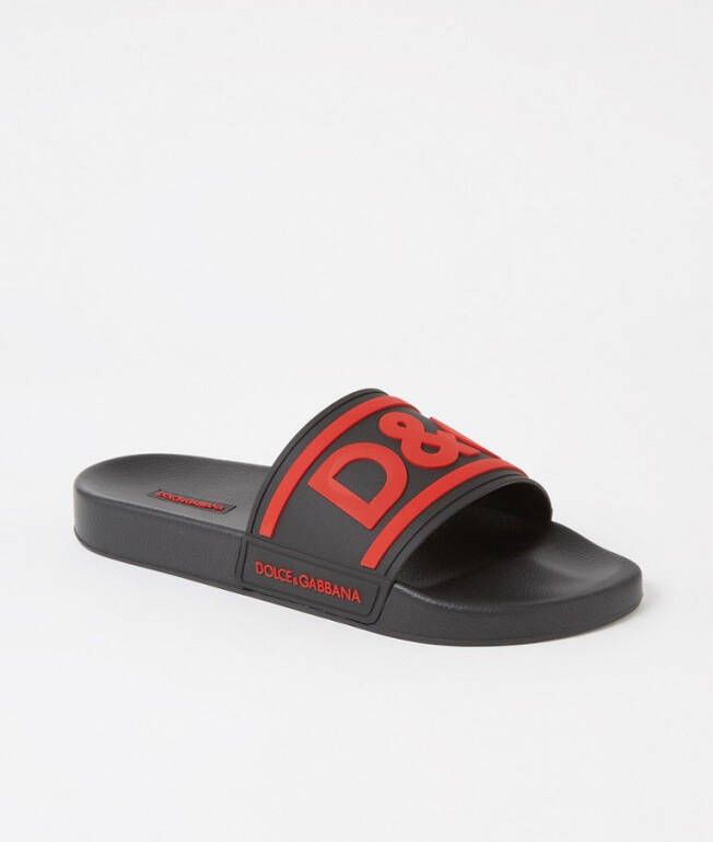 Heren Schoenen voor voor Sandalen Dolce & Gabbana Slip-on Sandalen in het Zwart voor heren badslippers en teenslippers voor Leren sandalen 