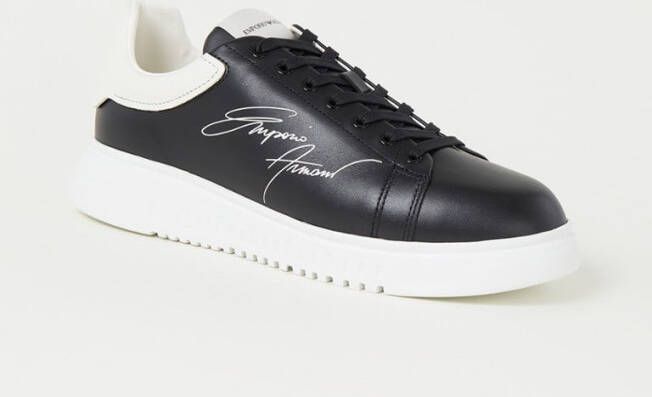 Emporio Armani Leren Vetersluiting Sneakers Effen Patroon Black Heren - Foto 3