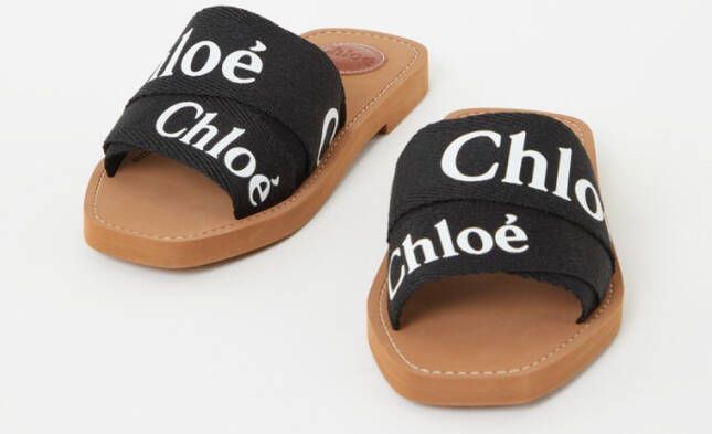 Chloé Woody slipper van canvas met logo