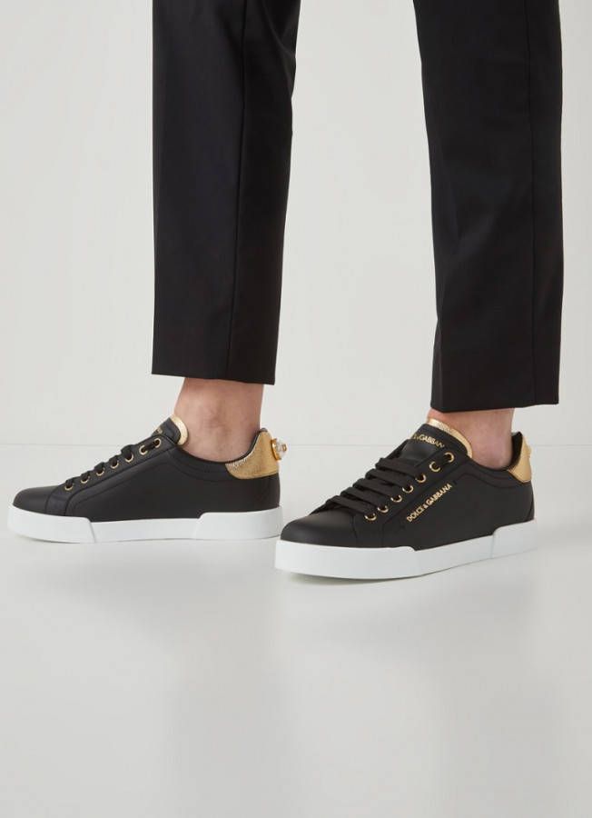 Dolce & Gabbana Portofino Sneakers van Zwart Leer met Logo Parel Black Dames - Foto 15