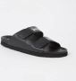 Palm Angels Zwarte Leren Sliders met Dubbele Touch Strap Black - Thumbnail 2