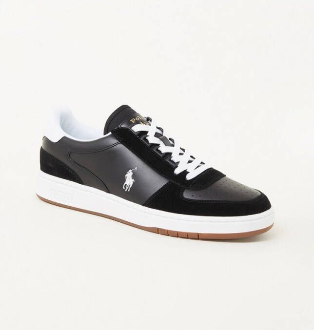Ralph Lauren Jeston sneaker van leer met suède details Zwart Wit - Schoenen .nl