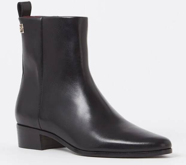 Tommy Hilfiger Laarsjes LOW COWBOY FLAT LEATHER basic blokhak zakelijke schoen in smalle vorm