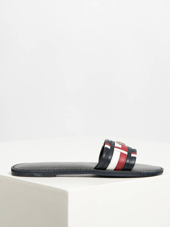 Wijzigingen van werkgelegenheid Sovjet Tommy Hilfiger Slippers in blauw voor Dames TH Corporate Flat Leather Mule  - Schoenen.nl