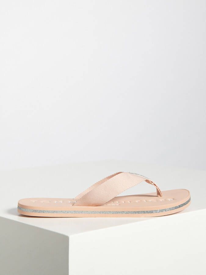 Tommy Hilfiger Teenslippers in roze voor Dames TH Glitter Flat Beach Sandal  - Schoenen.nl