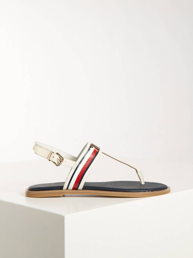 Tommy Hilfiger Teenslippers in wit voor Dames Corporate Leather Flat Sandal