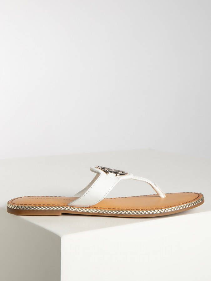 Tommy Hilfiger Teenslippers in wit voor Dames Essential Leather Flat Sandal
